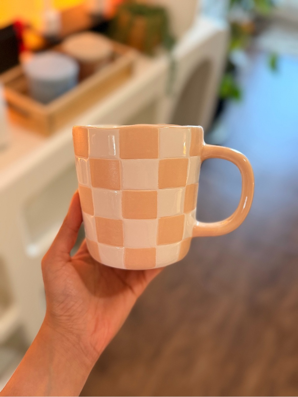Sunday Morning Ceramics Beige Checkerboard wavy Oversized Ceramic Coffee Mug
